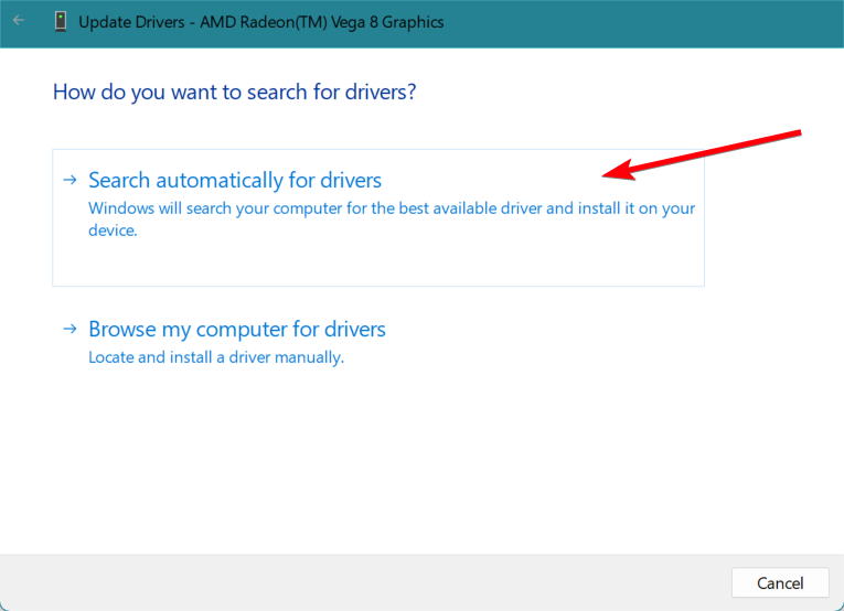 pick the Search automatically for drivers option