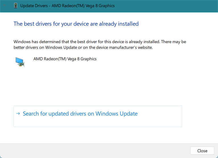the latest driver version is already installed