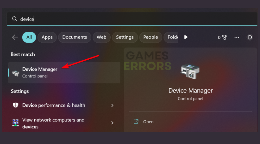 Open Device Manager from the Start Search box 