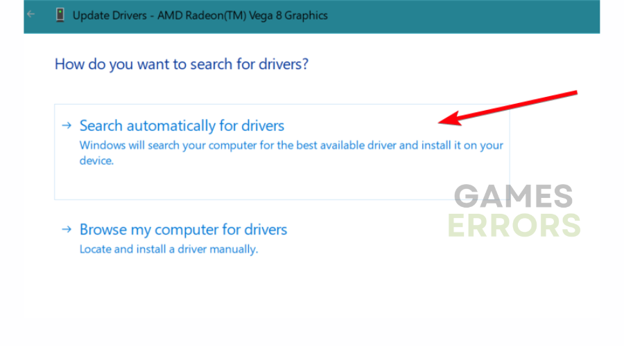 Select a Search automatically for drivers option