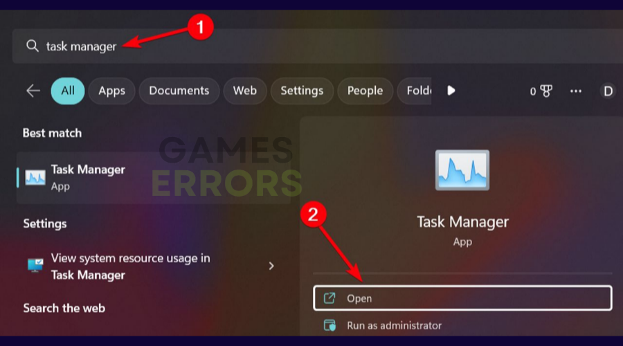 Write Task Manager in the Start search box