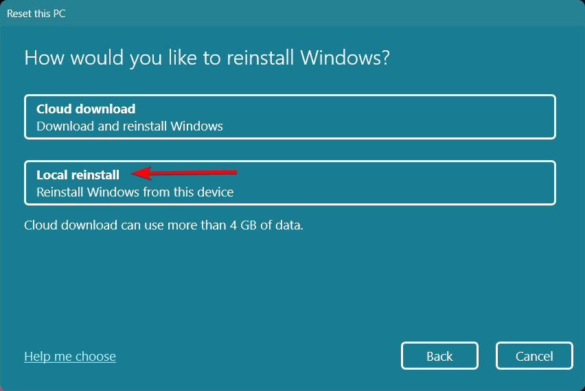 Press the Local reinstall option