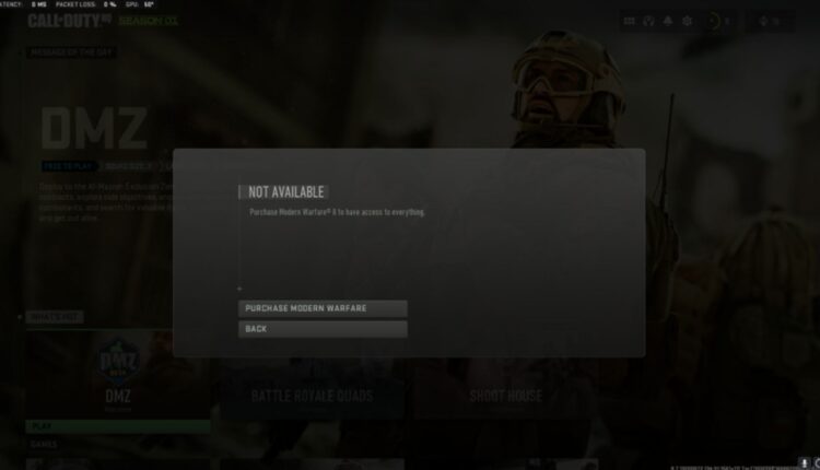 Purchase Modern Warfare 2 to have access to everything Warzone 2 error