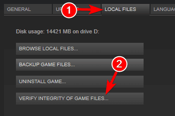 click Verify integrity of game files button