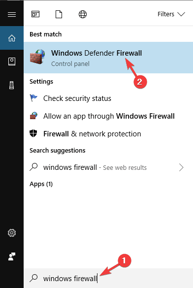 Choose Windows Defender Firewall from the list