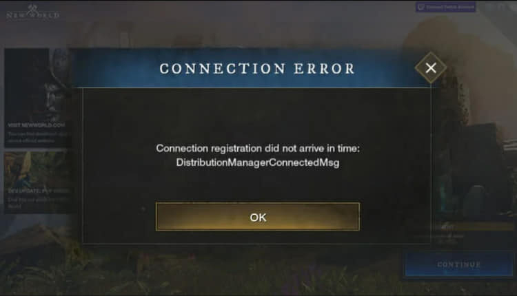 new world connection error message
