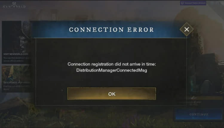 new world connection error message