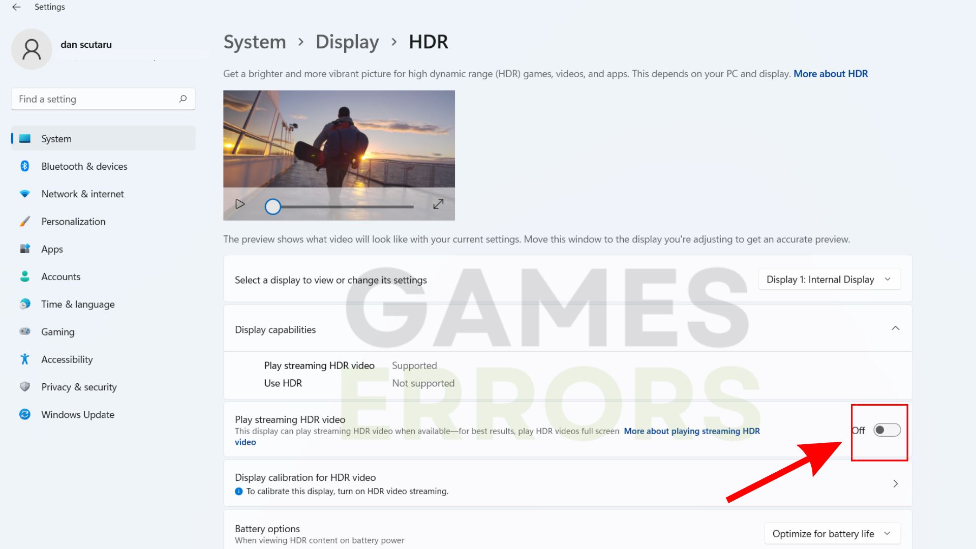 Turn off HDR to fix WoW screen flickering