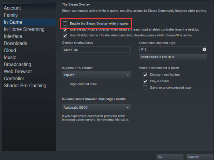 disable steam overlay 