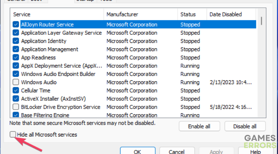Hide all Microsoft services option stuttering in games