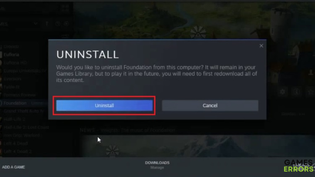 The Uninstall button csgo not launching