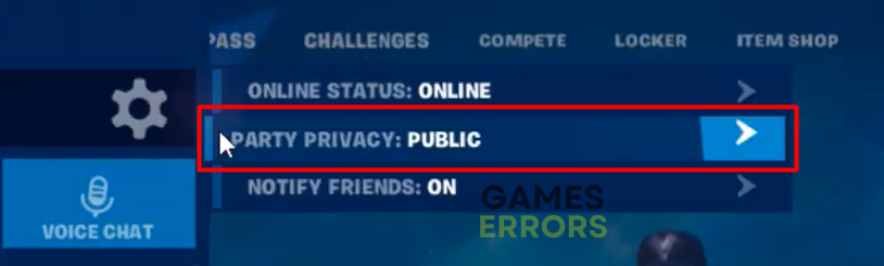 Fortnite party privacy