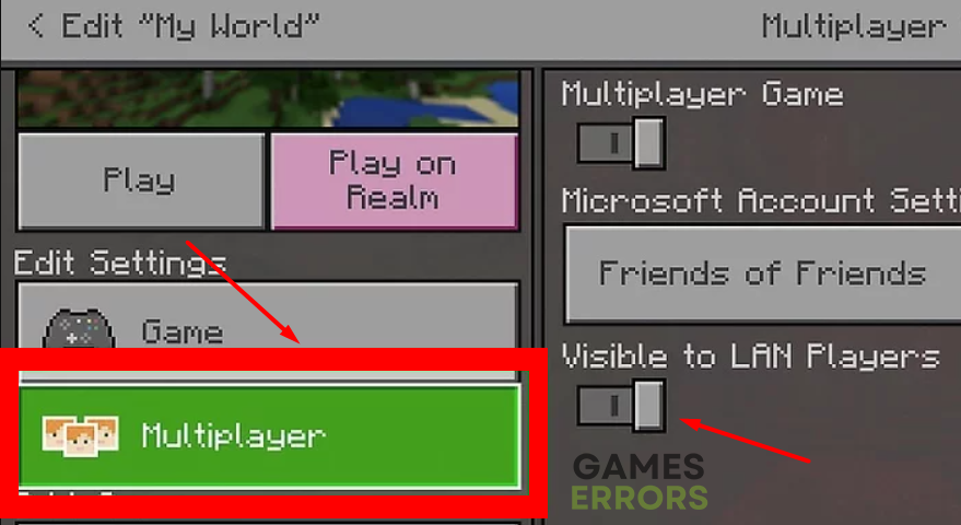 Multiplayer Minecraft PE settings