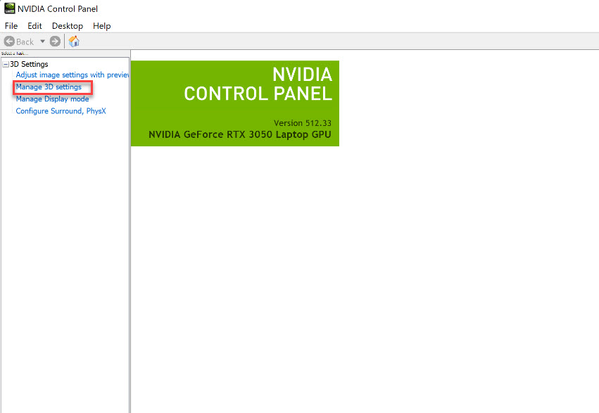 Nvidia Control Panel - manage 3D Settings
