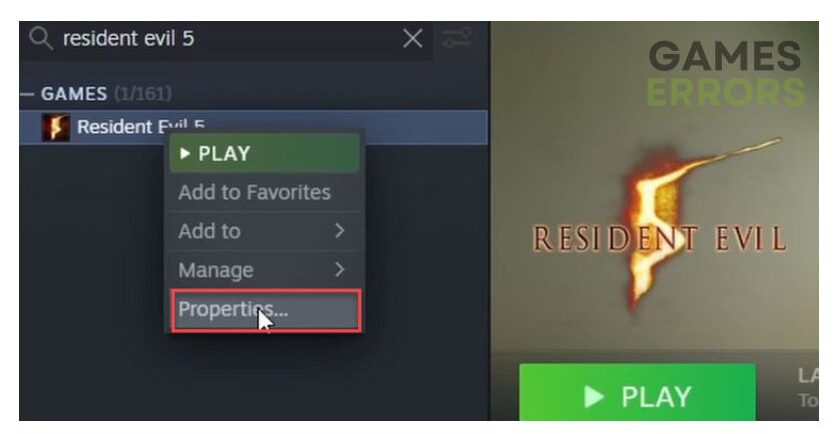Resident Evil 5 Steam properties
