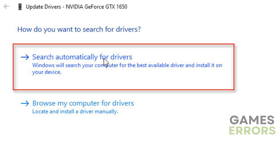 search automatically for drivers, device manager