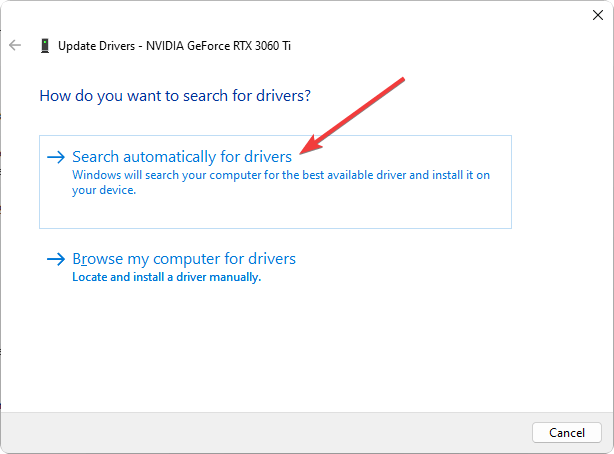 clicking search automatically for drivers