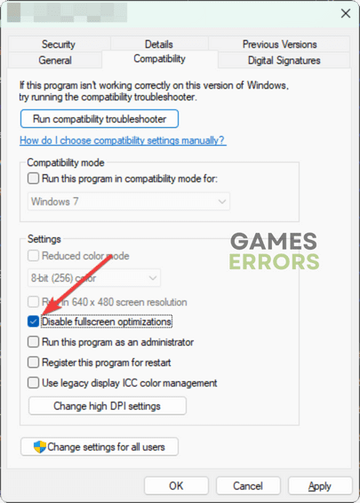 disabling full screen optmizations for a game or app on windows