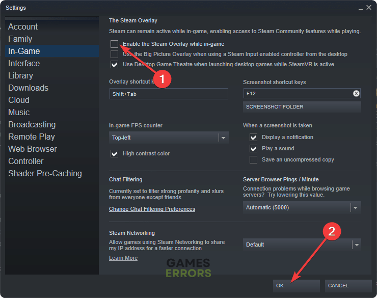 disabling in-game overlay steam