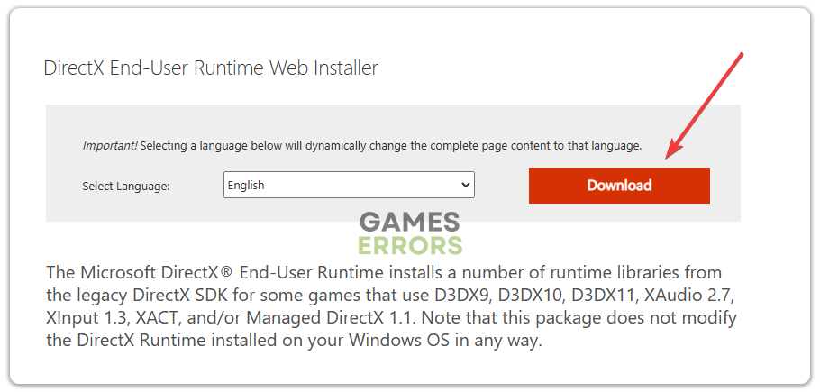 downloading directx user runtime web installer
