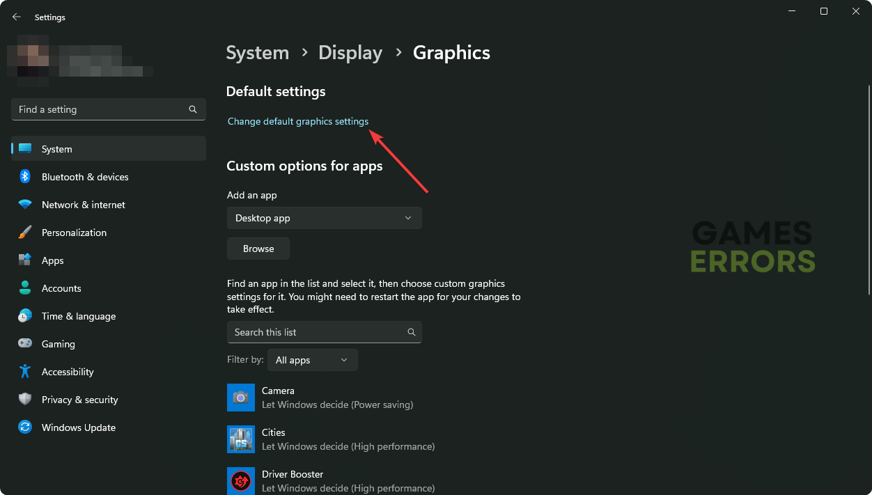 going change default graphics settings windows 11