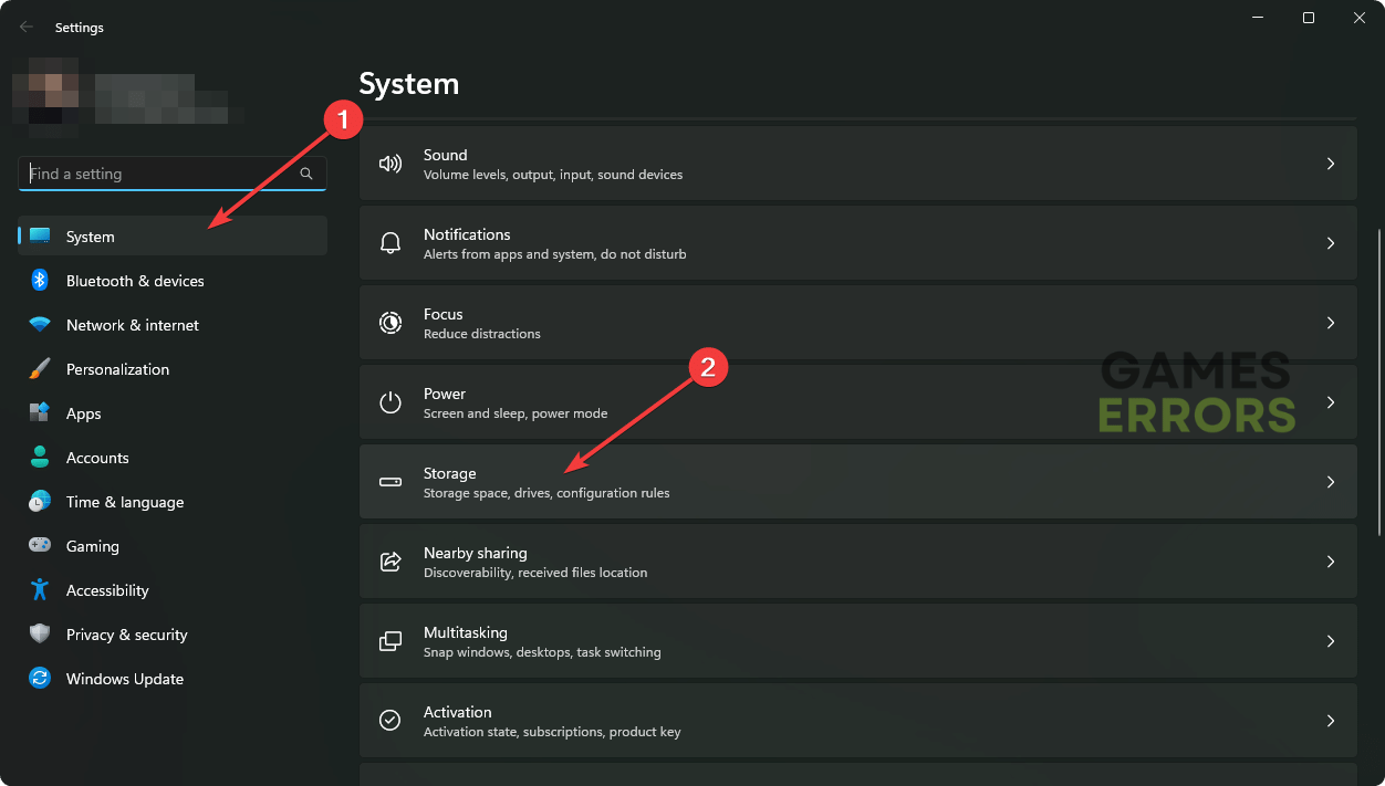 indo para janelas de configurações de armazenamento