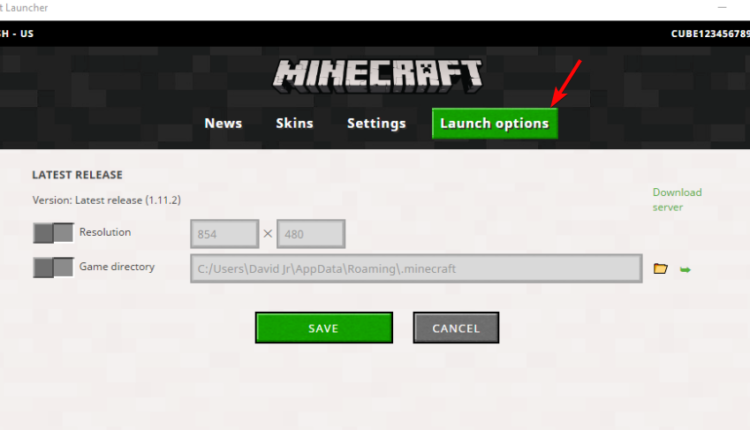 click on launch options in minecraft