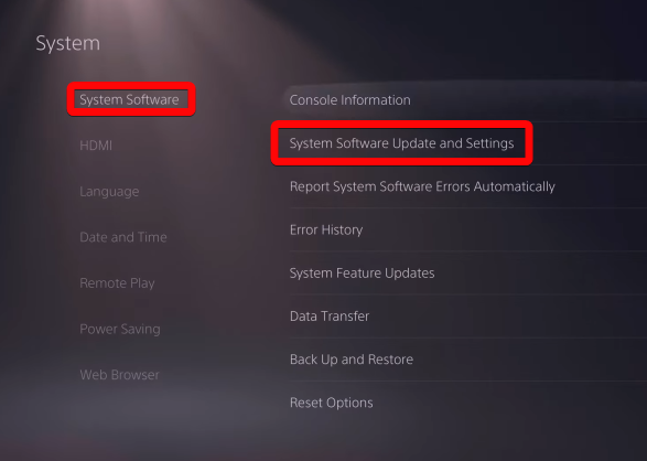 ps5 System Software Update and Settings