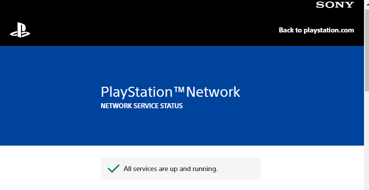 check server status on sony's PS5 official page