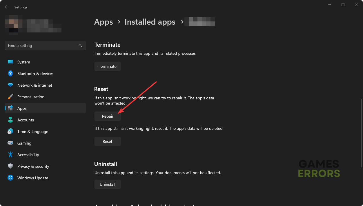 repairing app windows 11 settings
