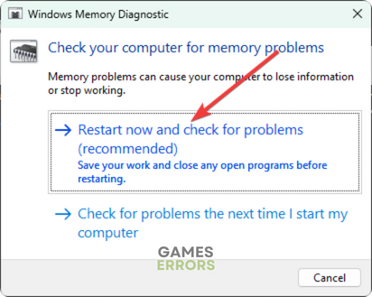 running memory diagnostic tool windows