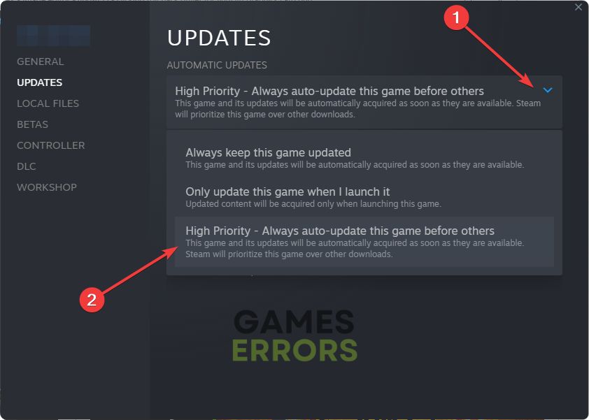 setting high priority auto update for hogwarts legacy steam