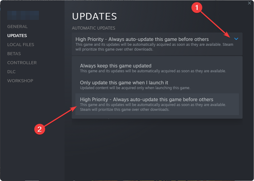 setting high priority update for steam games