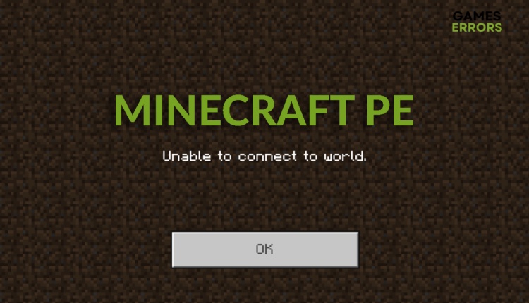 unable to connect to world minecraft pe