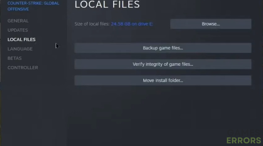 Verify integrity of game files button games crashing without error
