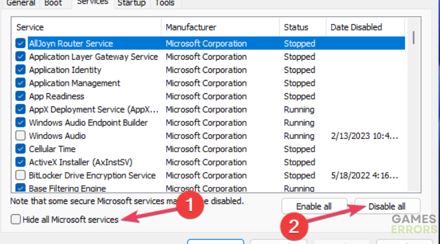 Hide all Microsoft services option low gpu usage in games