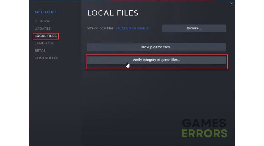 Apex Legends is stuck on patching files - Verify Files