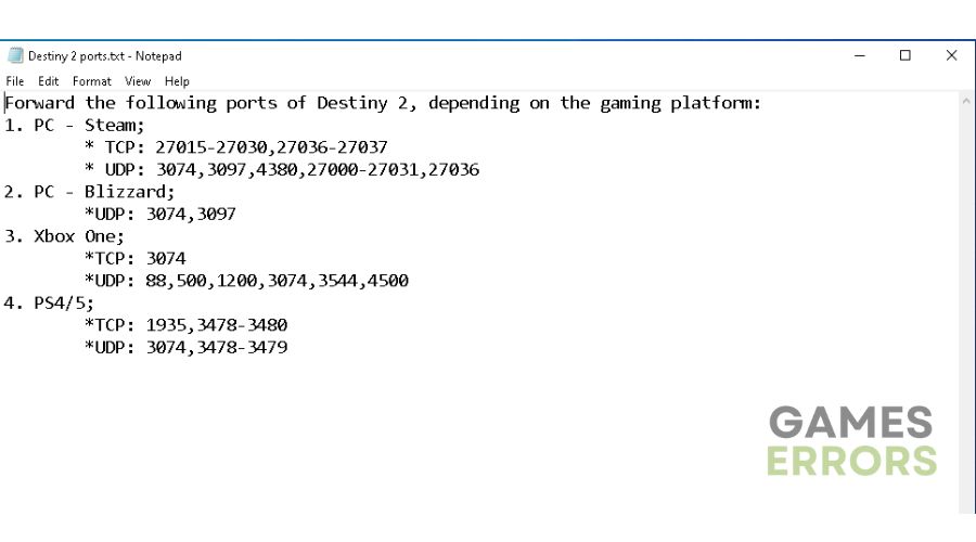 Destiny 2 Error code Centipede -  Ports