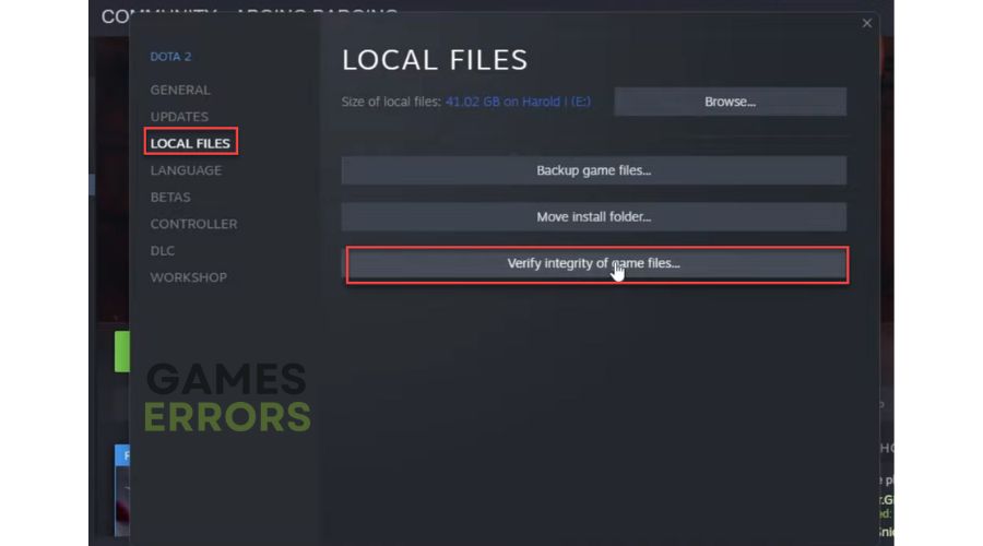 Dota 2 Verify Integrity of the game files