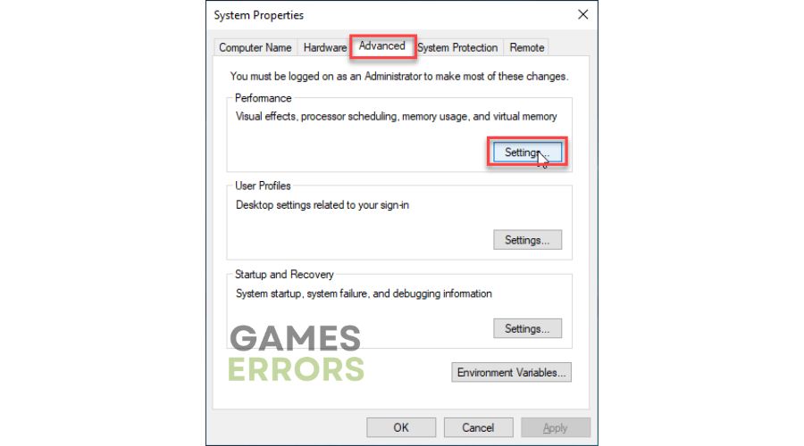 Virtual memory settings