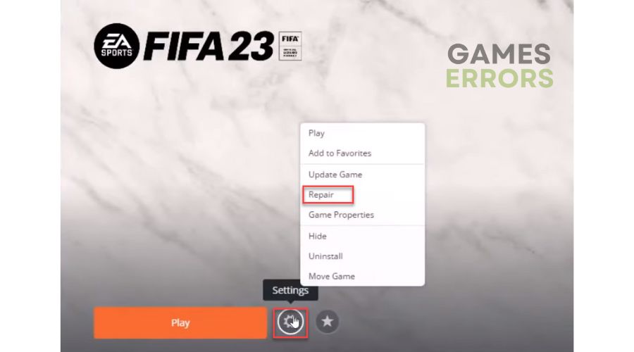 FIFA 23 Origin launcher Repair game files