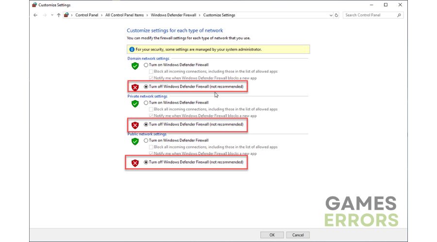 Ubisoft Connect has detected an unrecoverable error - Turn Windows Defender Firewall off
