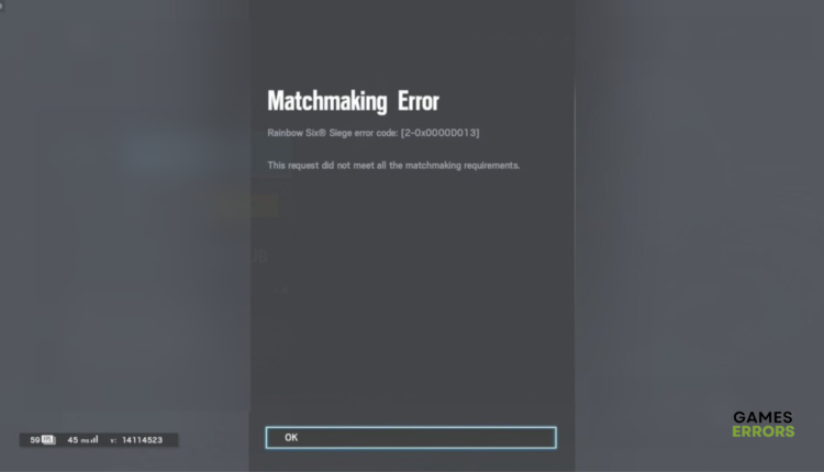 How to fix the Rainbow Six Siege error code 2-0x0000d013