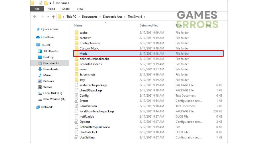 Sims 4 Mods folder