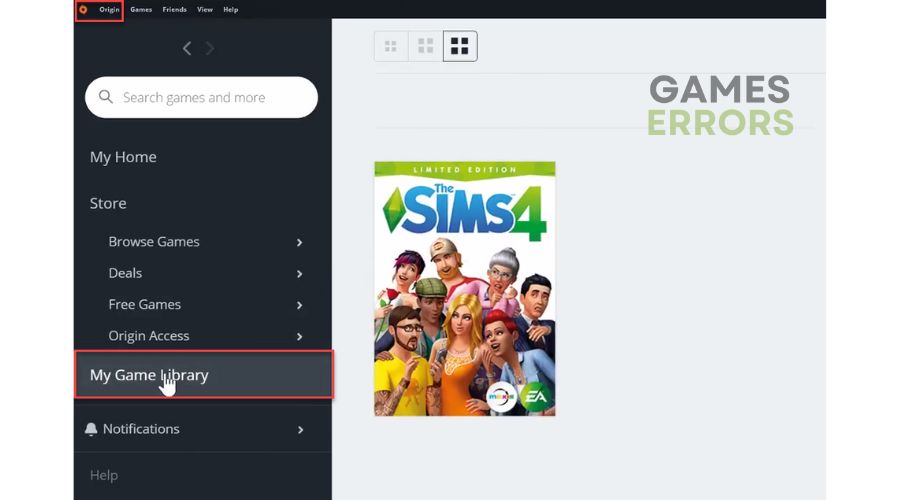 Sims 4 Origin launcher