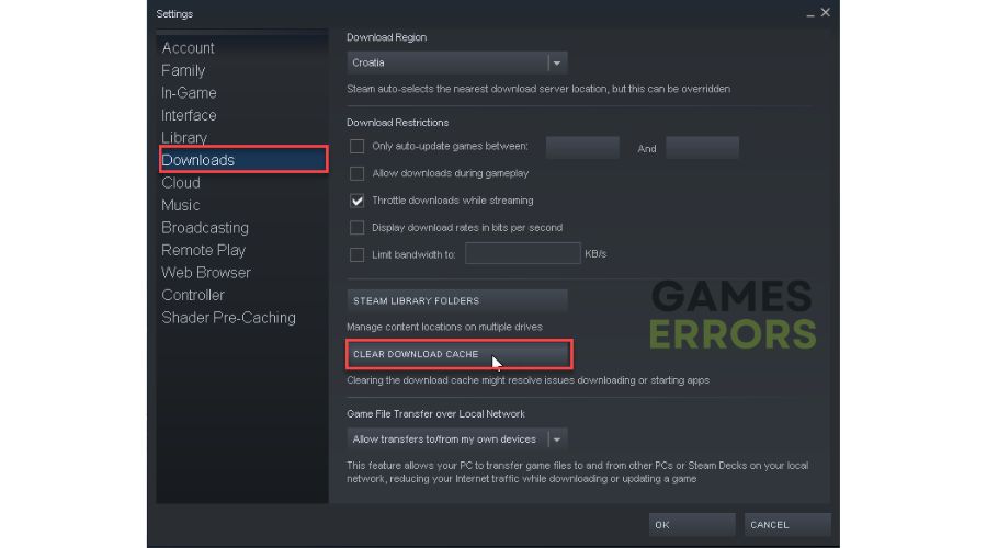 Steam client Clear Download Cache