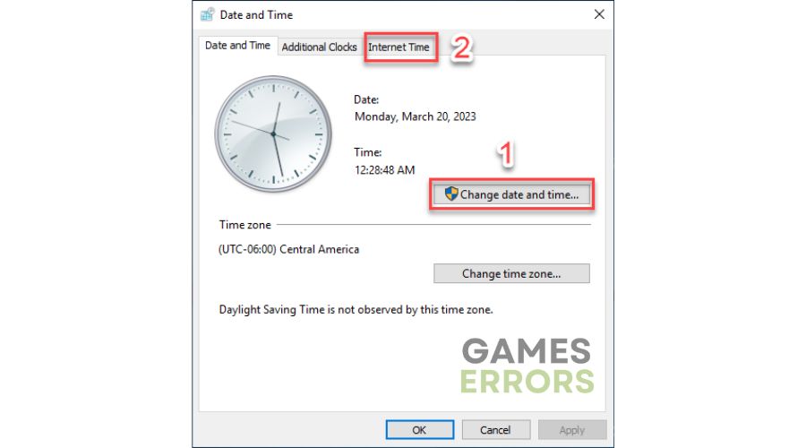 Time and date settings