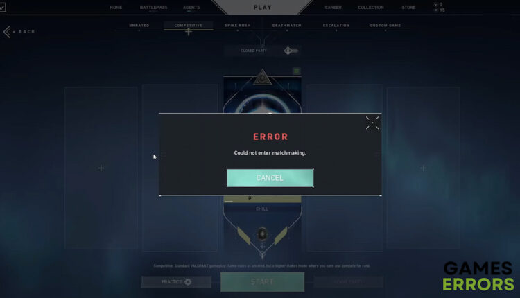 Valorant Could Not Enter Matchmaking Error Fix