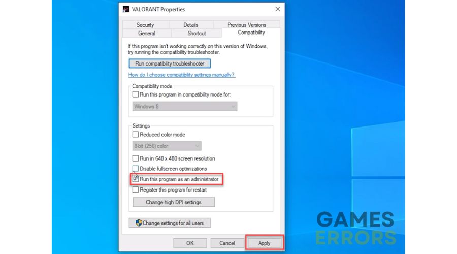 Valorant 0xc0000005 error -  Run As Administrator