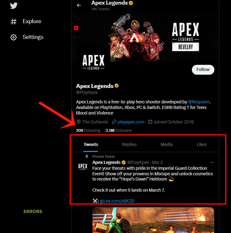 Apex Legends Twitter page
